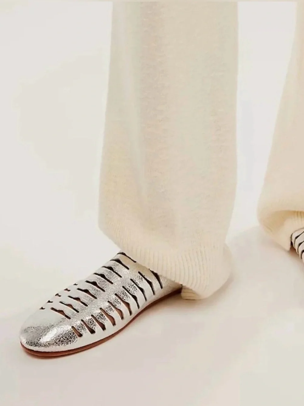 Free People Slice Of Sun Leather Mule in Silver Size 6.5